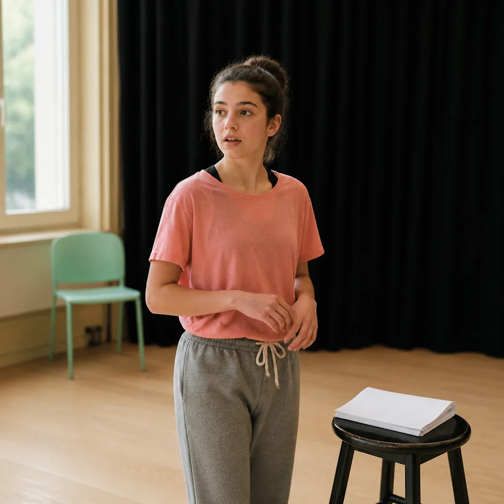 Des élèves en cercle miment et improvisent ensemble sous la direction d'un enseignant